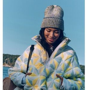 FP Movement by Free People Geometric Teddy Jacket in Blue and Yellow